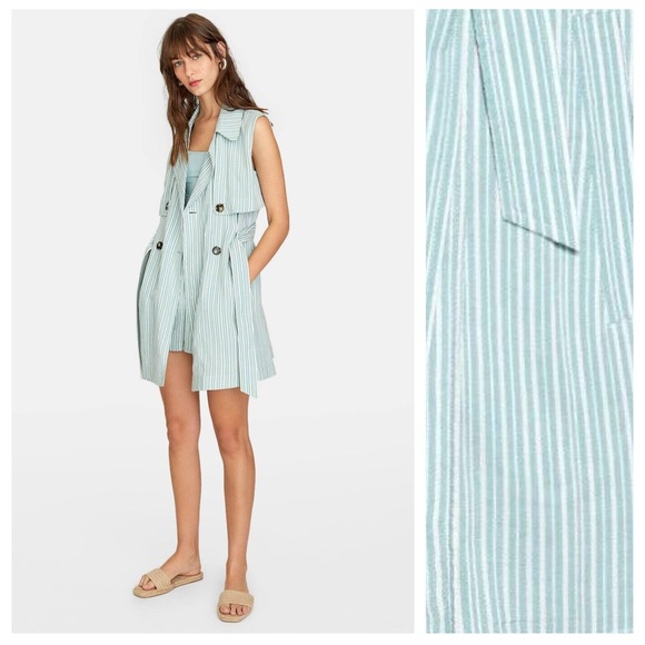 Stradivarius Green/White Trench Vest - Picture 1 of 6